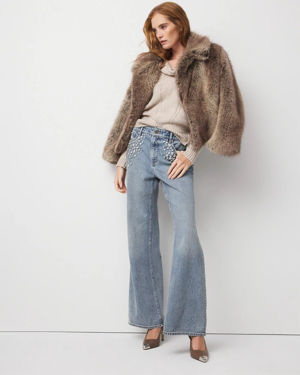 Rhinestone Extra High Rise Wide Leg Jean