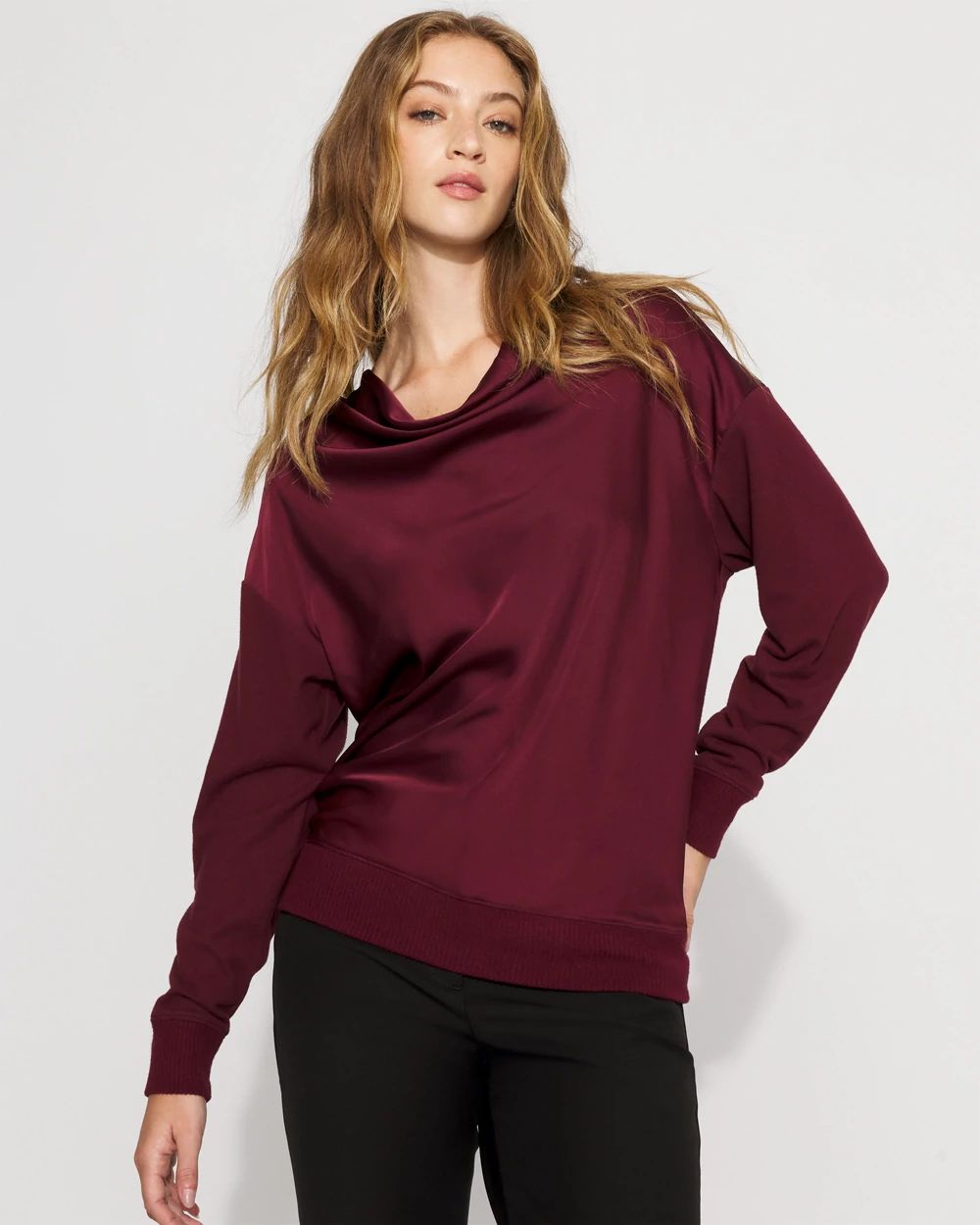 Petite Satin Mix Snit Top