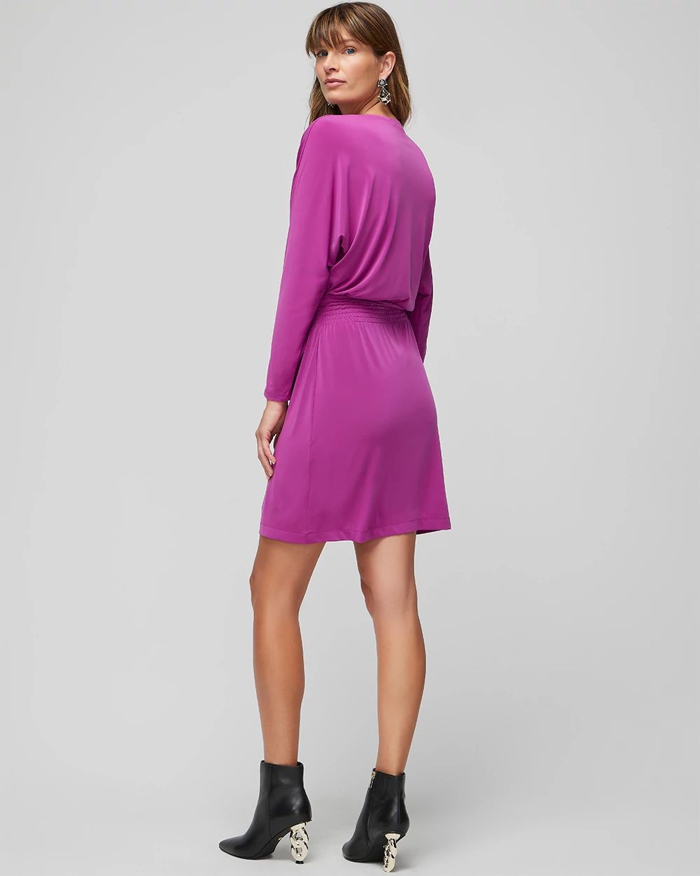 Long Sleeve Smocked Matte Jersey Dolman Dress click to view larger image.