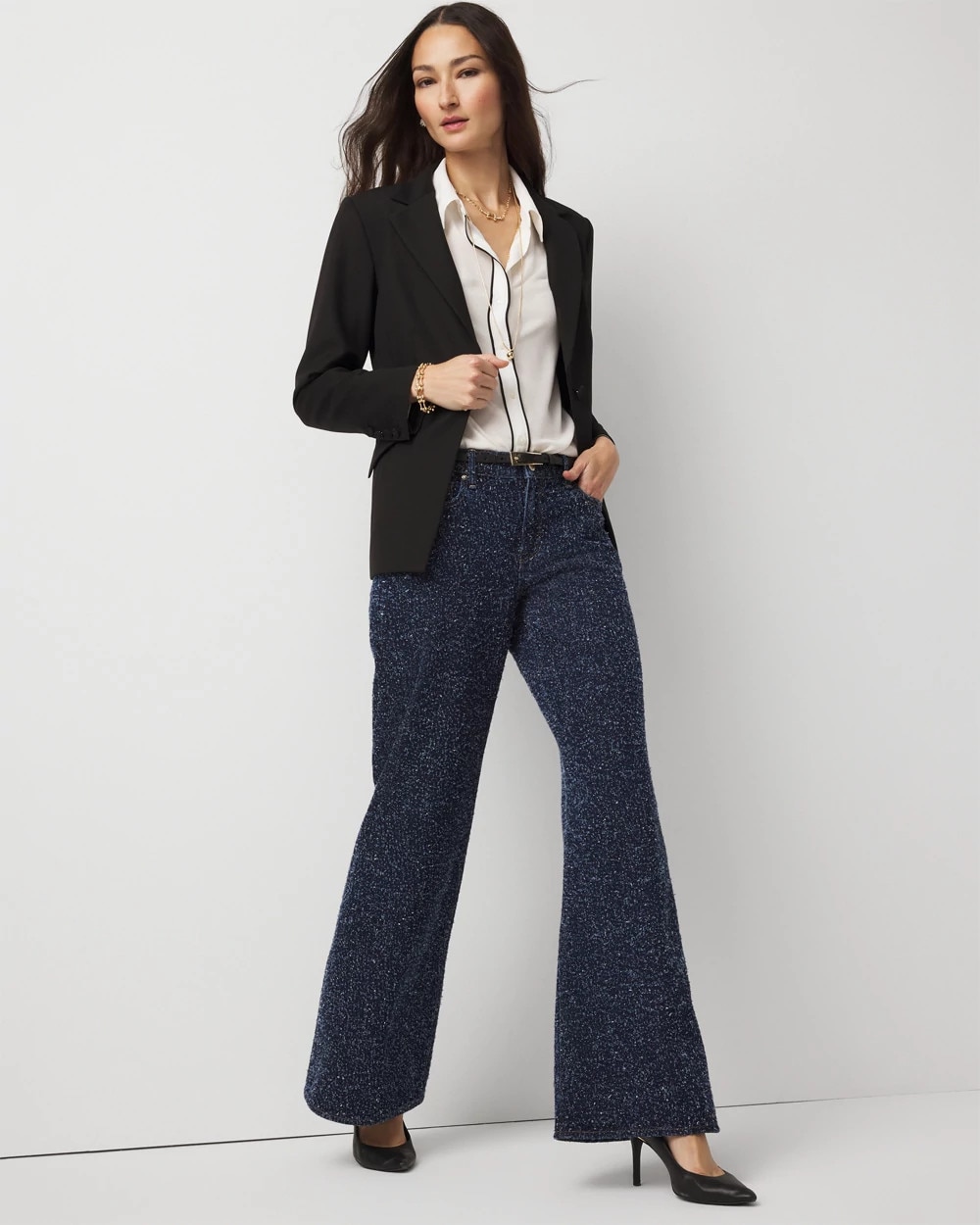 Bouclé Mid Rise Wide Leg Jean