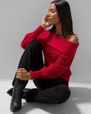 Off-the-Shoulder Cable Knit Sweater