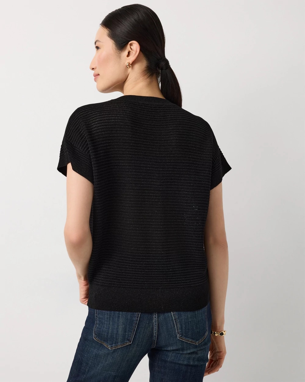 Metallic Stitch Short Sleeve Pullover