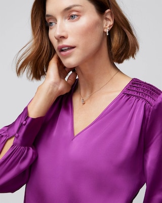 Smocked Shoulder Satin Blouse