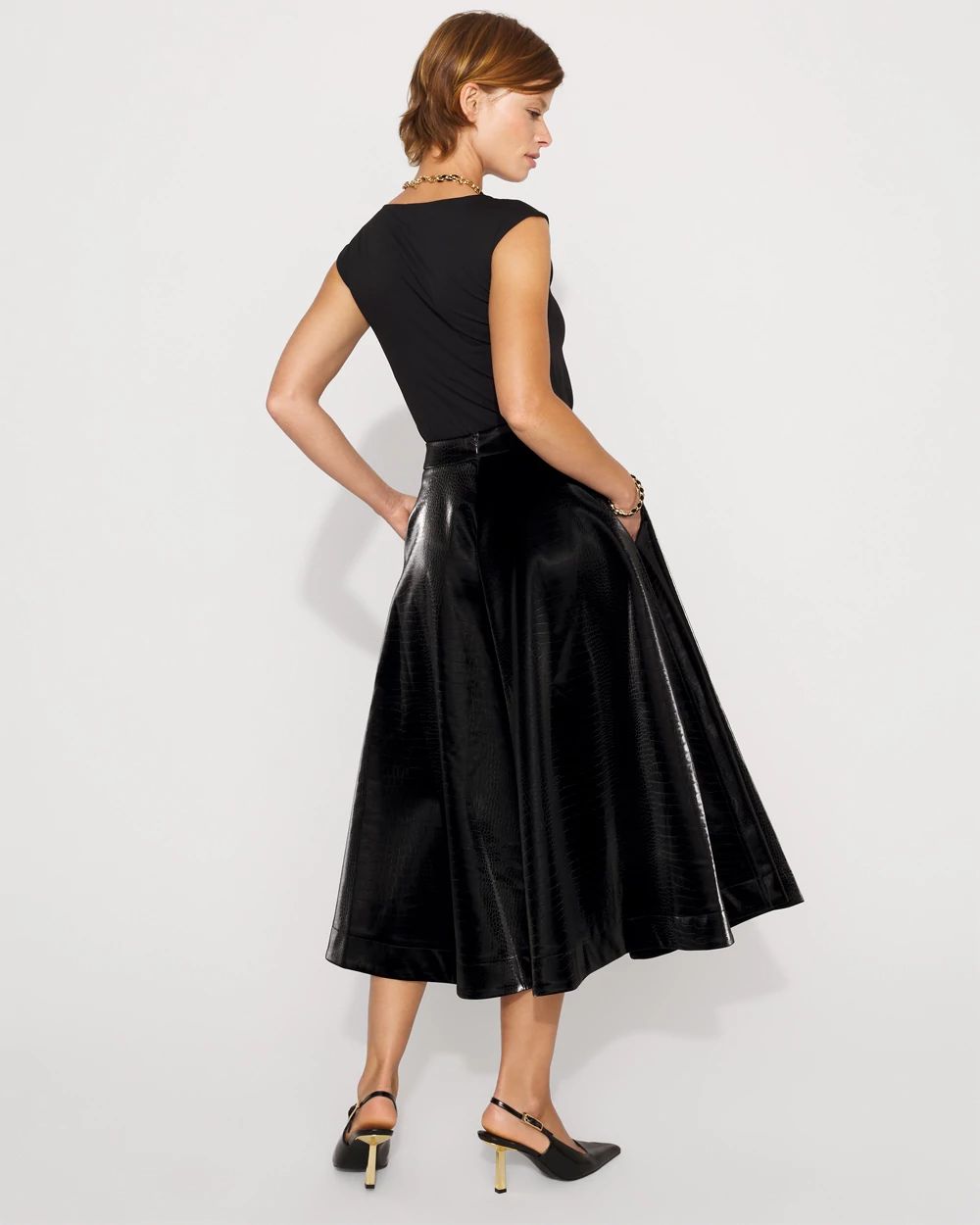 Petite Faux Crocodile Midi Skirt