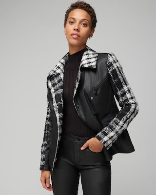 Tweed Pieced Coated Moto Jacket