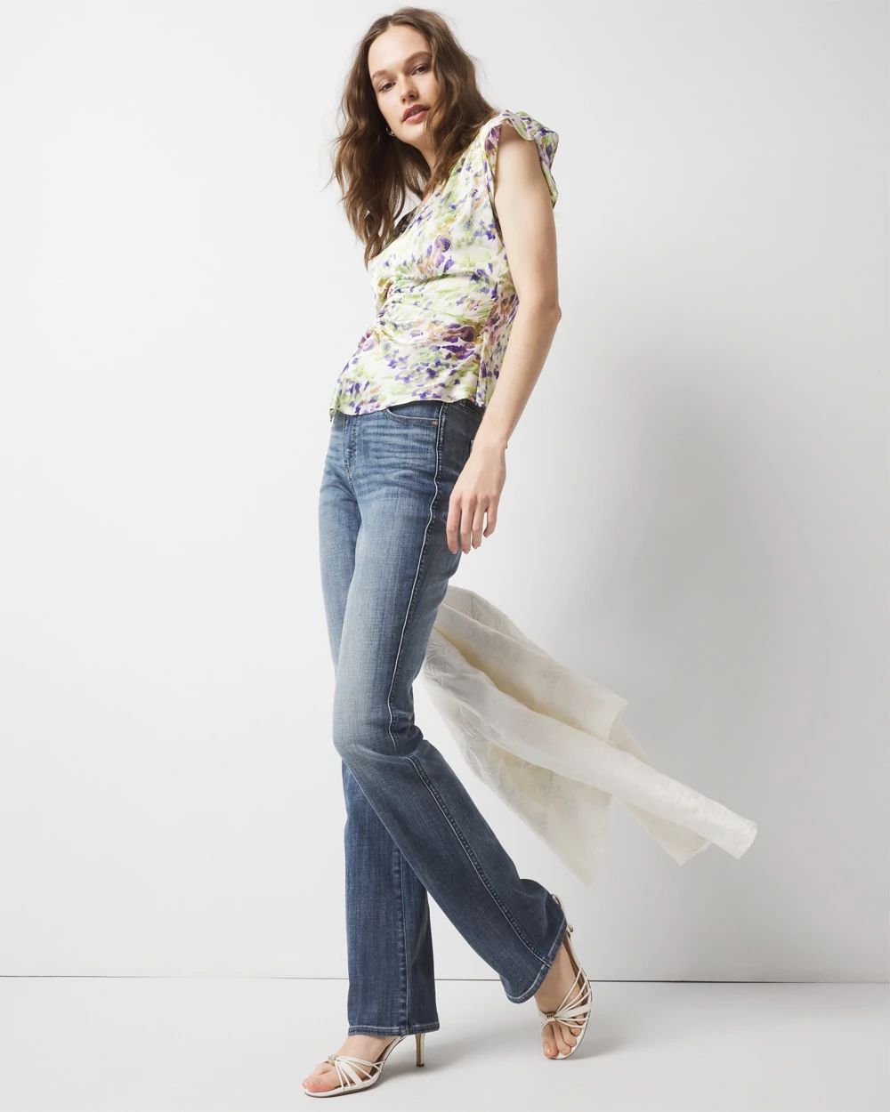 Ruched Front Flutter Sleeve Shell Top