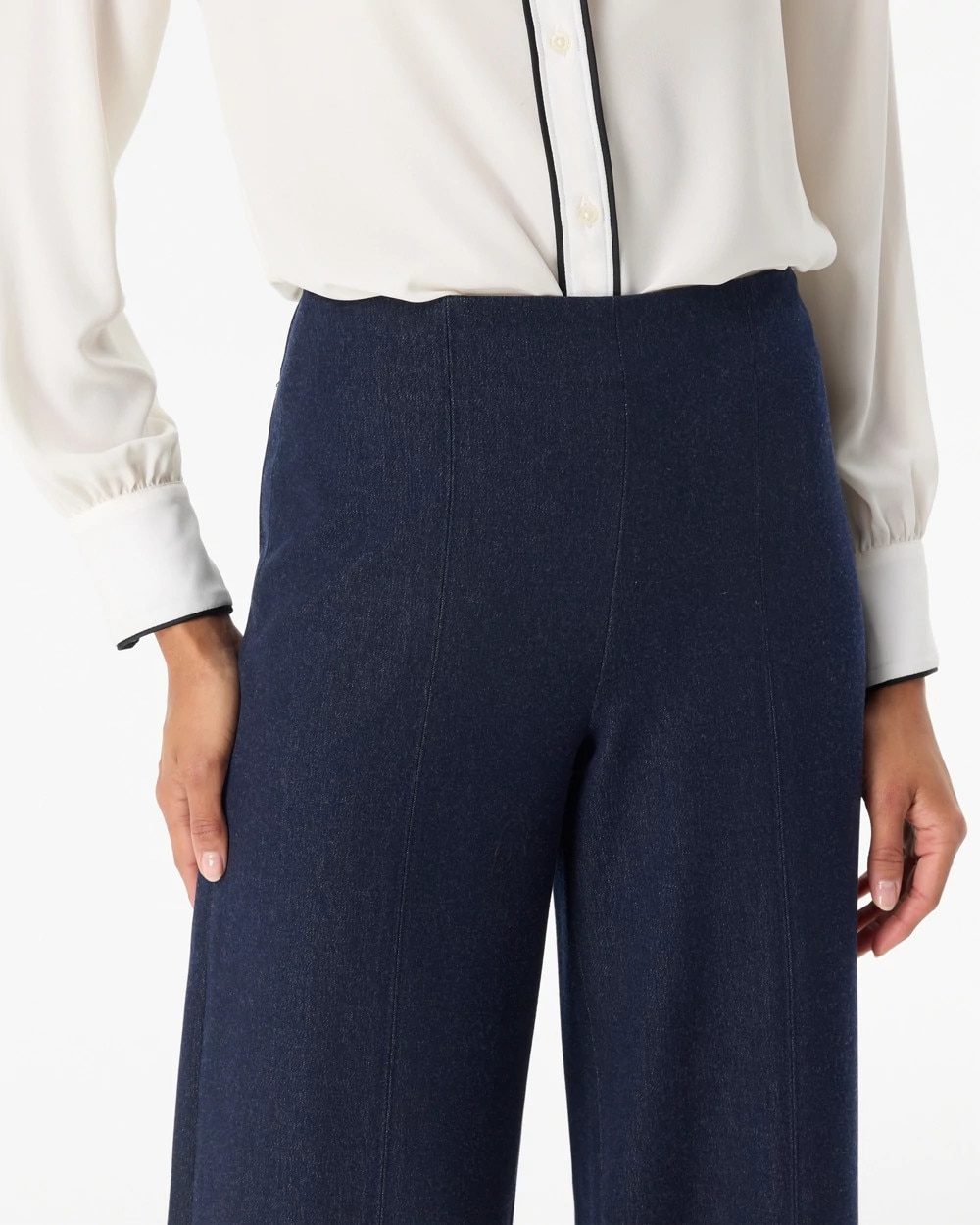 Denim-Look High Rise Wide Leg Pant
