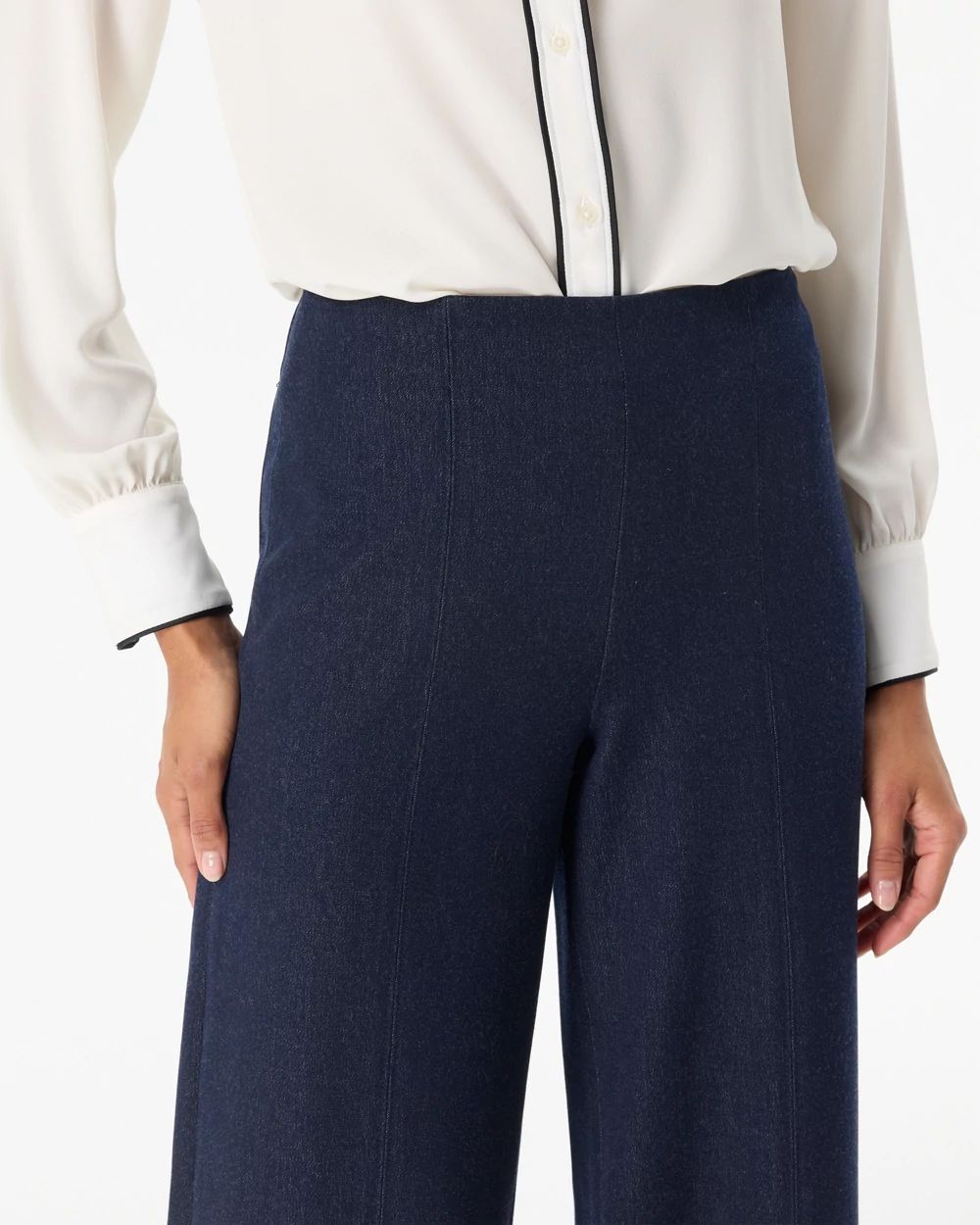 Denim-Look High Rise Wide Leg Pant click to view larger image.