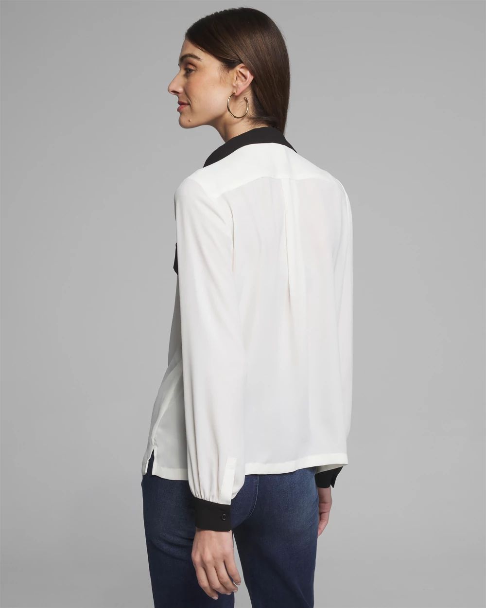 Outlet WHBM Long Sleeve Collar Soft Shirt