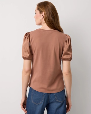 Satin Puff Sleeve Knit Tee click to view larger image.