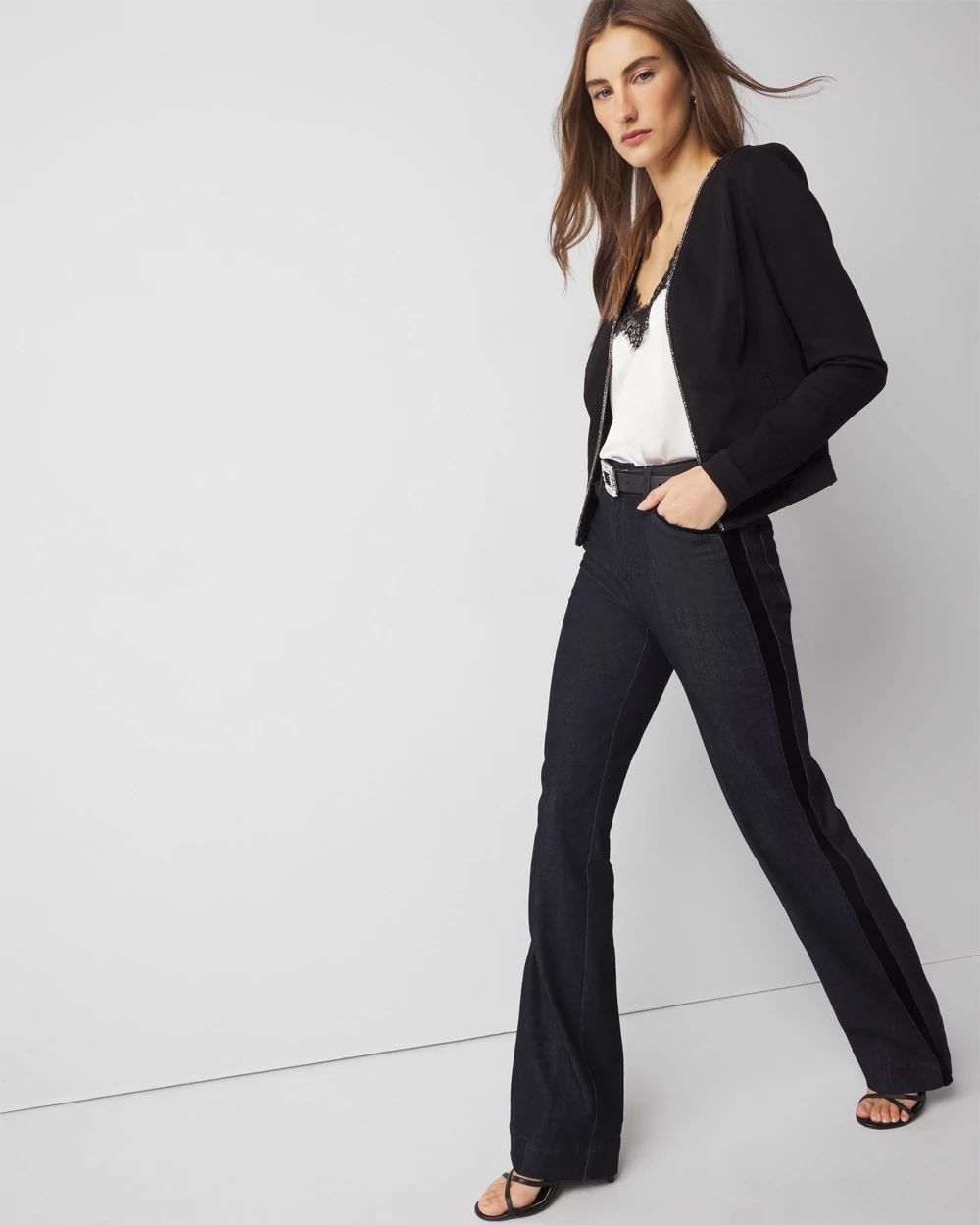 Petite Denim Embellished Trim Jacket