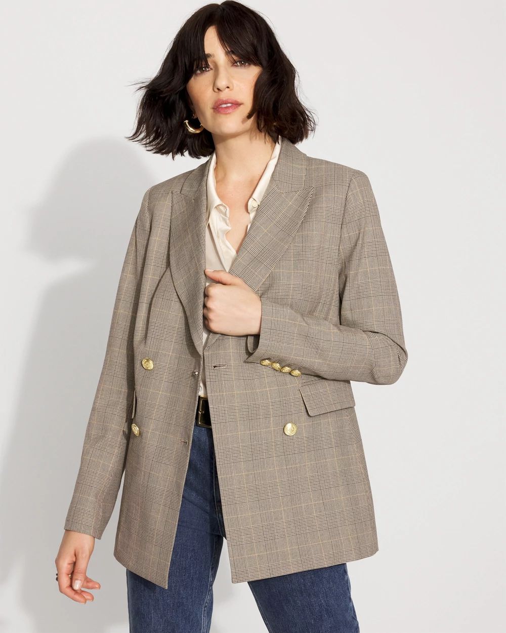 Plaid Double-Breasted Blazer