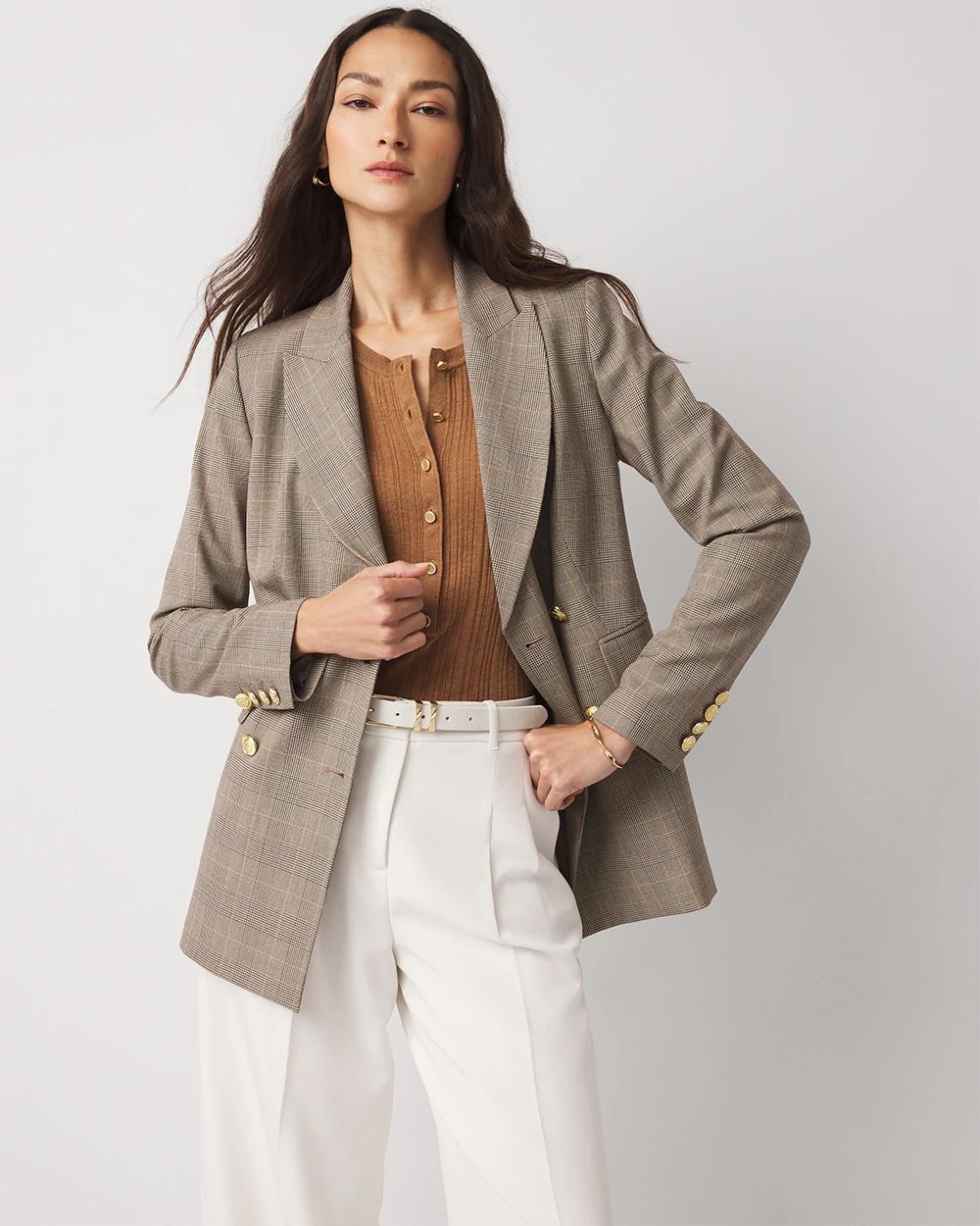 Plaid Double-Breasted Blazer