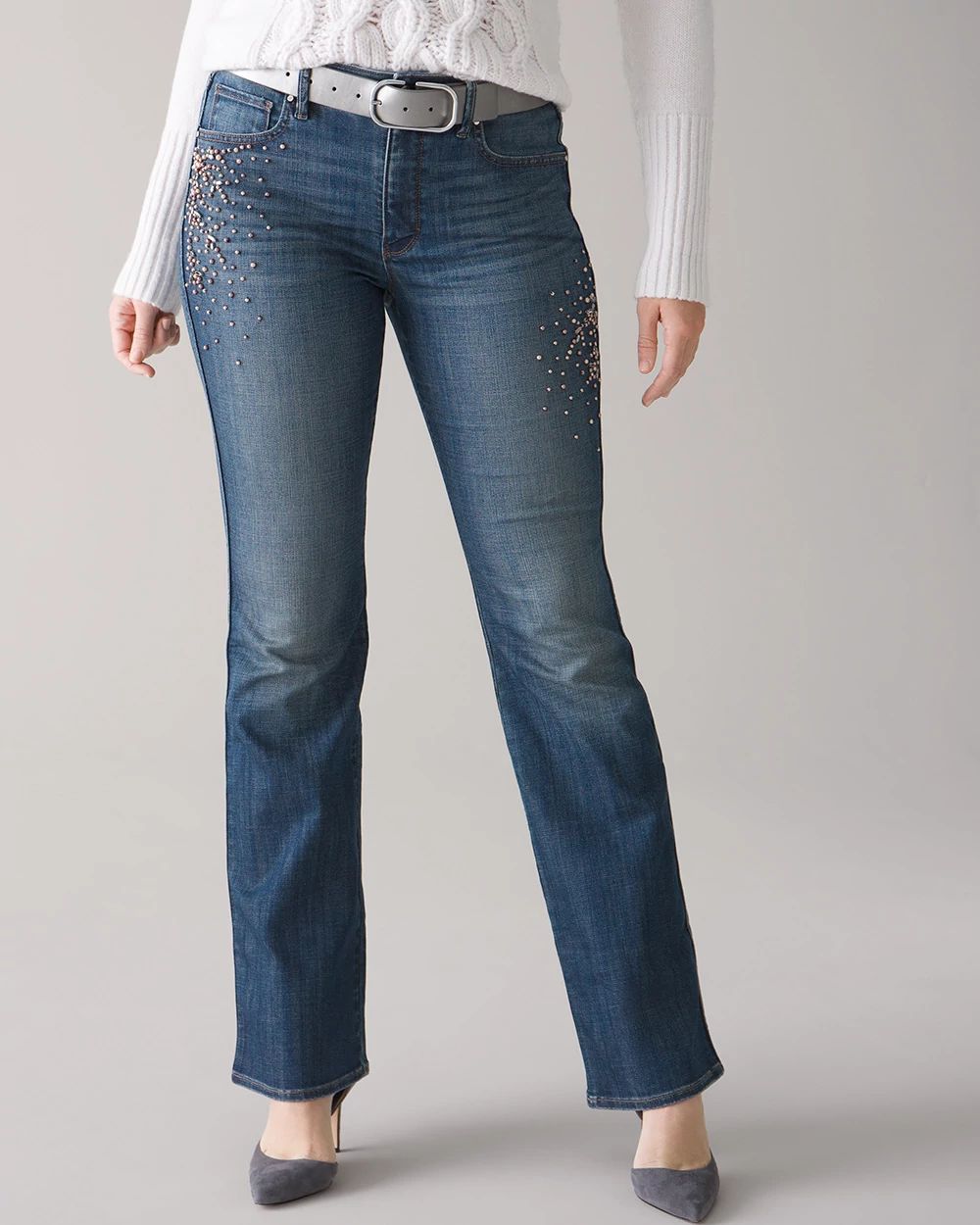 Curvy High-Rise Everyday Soft Denim™ Beaded Skinny Flare Jeans click to view larger image.