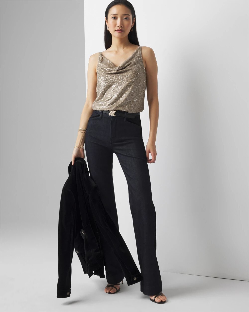 Petite Sequin Cowl Neck Cami