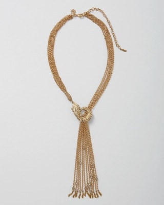 Feather & Crystal Y-Neck Tassel Necklace click to view larger image.
