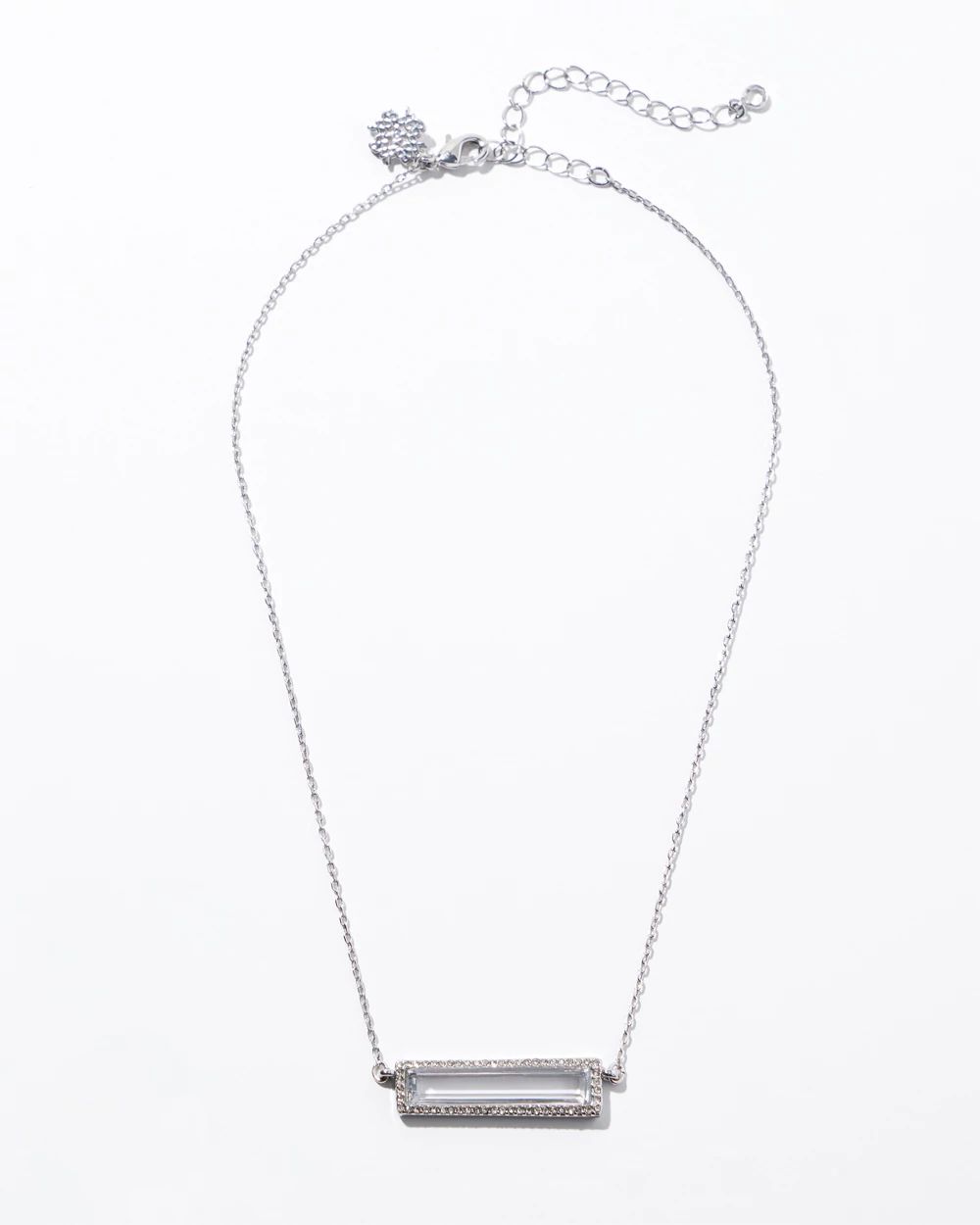 Silver Clear Crystal Bar Single Strand Necklace