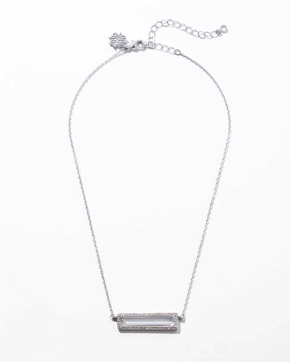 Silver Clear Crystal Bar Single Strand Necklace