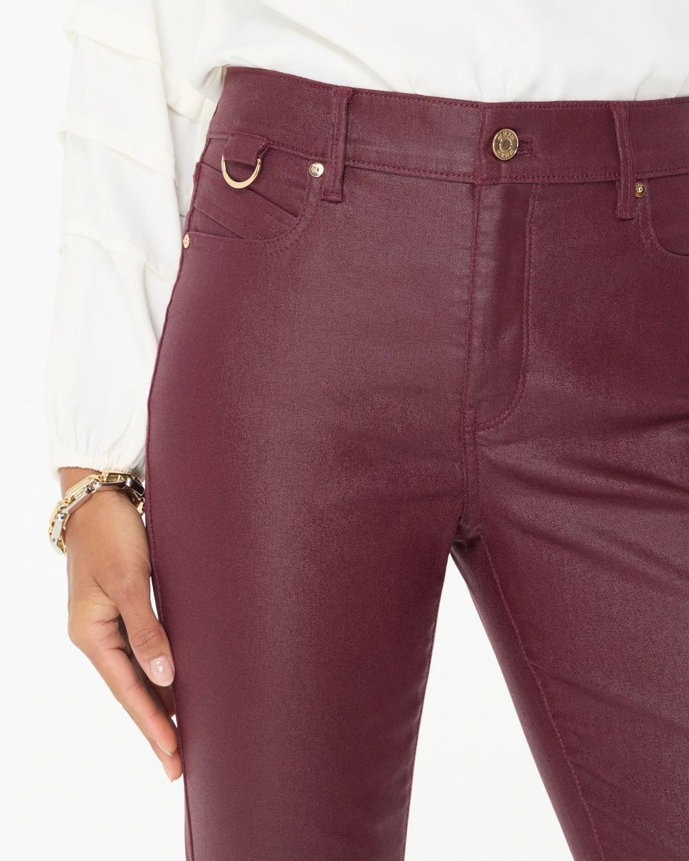 Coated Micro Bootcut Jeans click to view larger image.