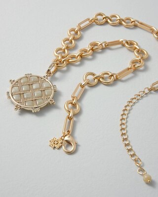 Goldtone Compass & Logo Necklace