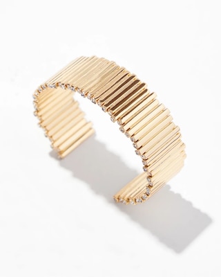 Gold Wavy Clear Crystal Cuff