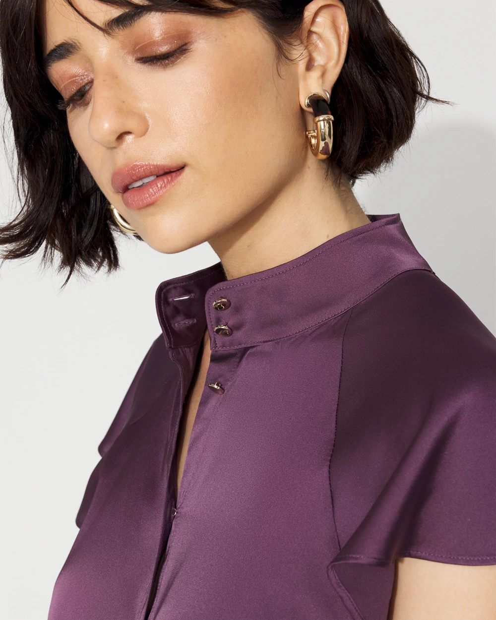 Flutter-Sleeve Satin Shirt click to view larger image.