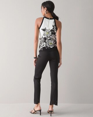High-Rise Laser-Cut Hem Straight Ankle Pants