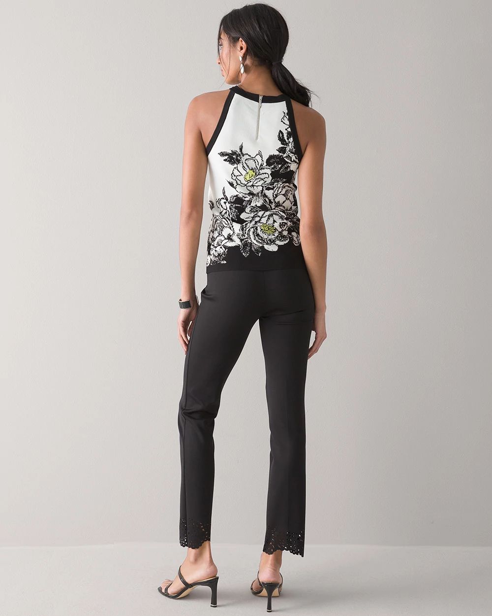 High-Rise Laser-Cut Hem Straight Ankle Pants
