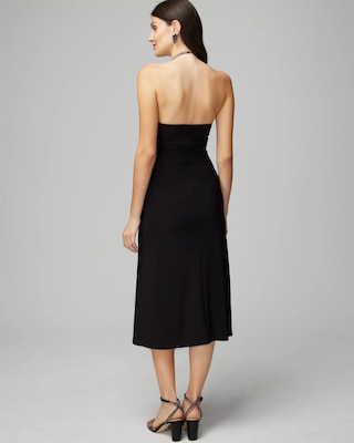 Petite Crystal Halter Ruched Matte Jersey Dress