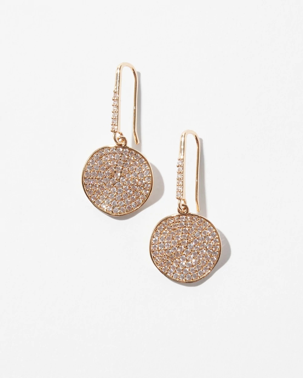 Gold Pave Disc Drop Earrings - image 1