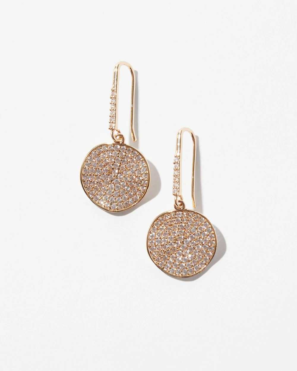 Gold Pave Disc Drop Earrings