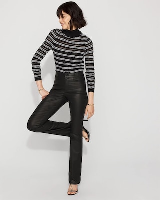 Black + White Rib Knit Mock Neck Sweater click to view larger image.