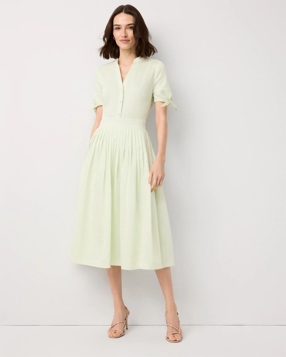 Petite Tie-Sleeve Pleated Midi Dress