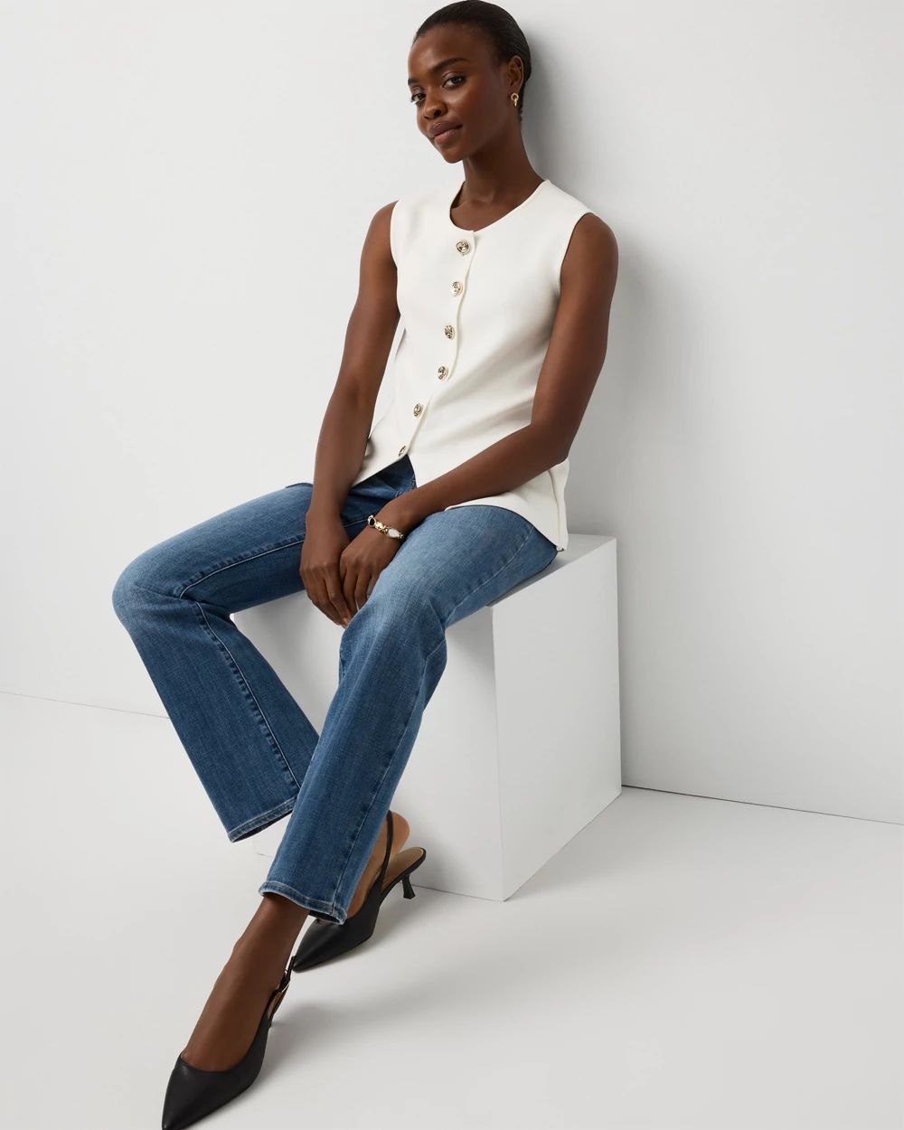 Petite Button Front Longline Sweater Vest