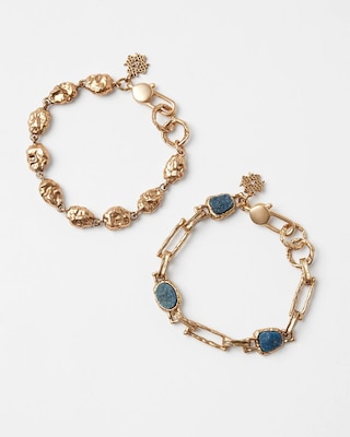 Goldtone and Blue Bracelet 2 Pack