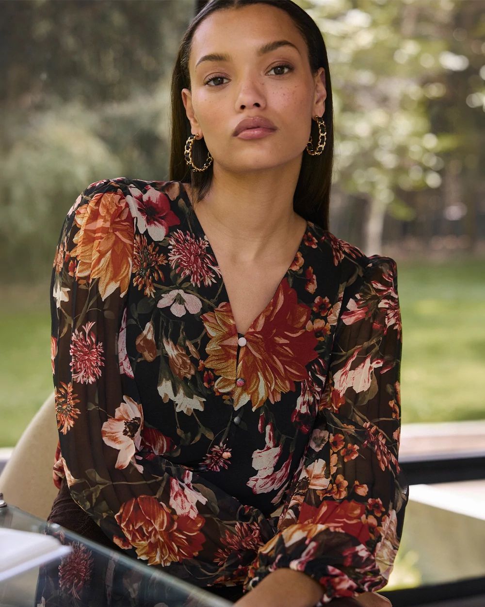 Pleat Sleeve Chiffon Blouse