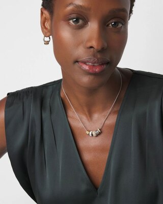 Mixed Metal Crystal Rings Short Necklace