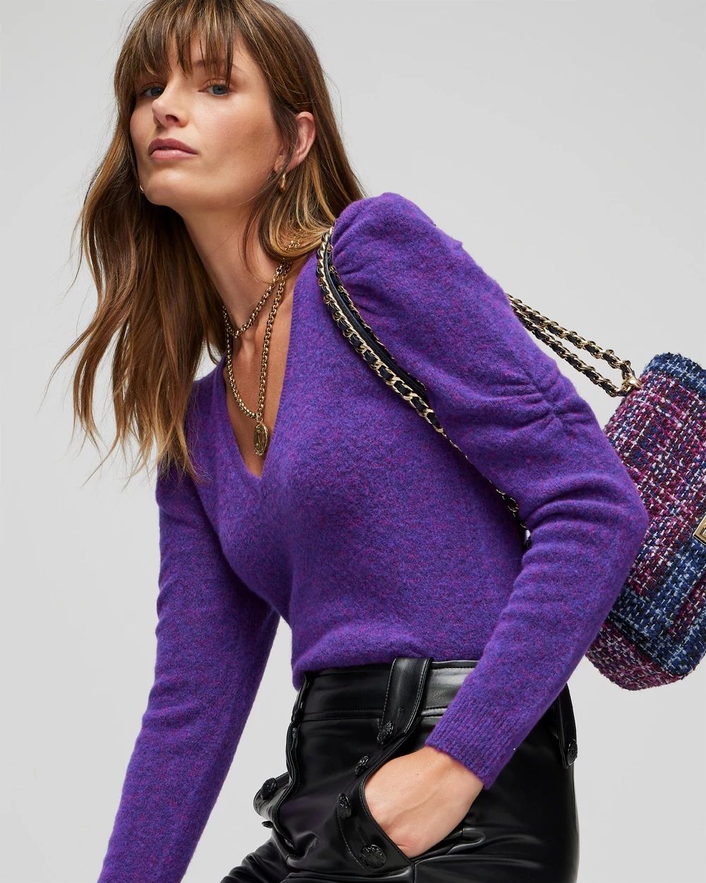 Puff Sleeve V-Neck Pull Over