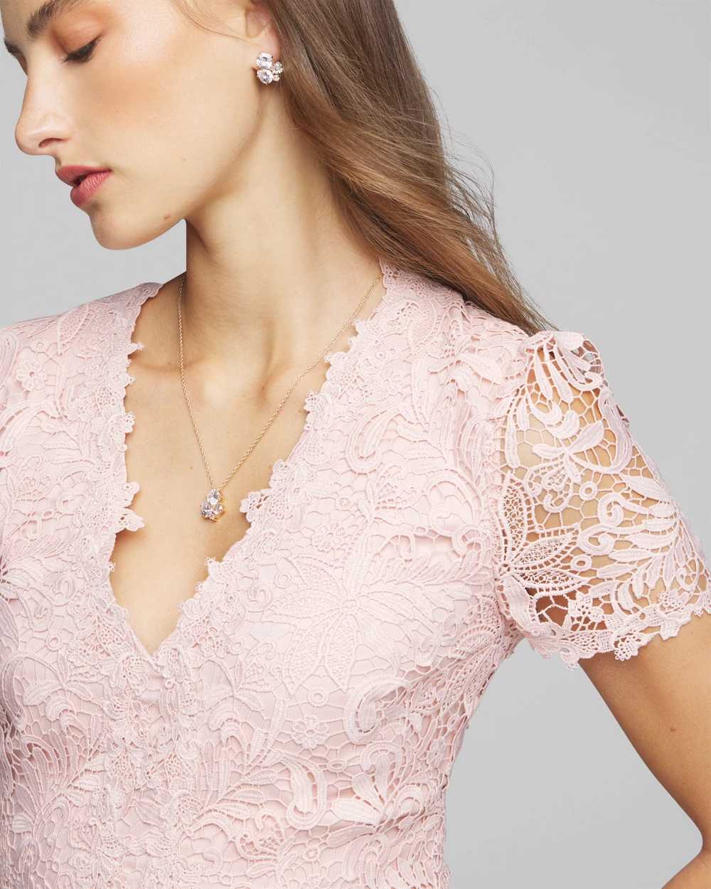 Petite Cap Sleeve V-Neck Lace Fit & Flare Midi Dress click to view larger image.