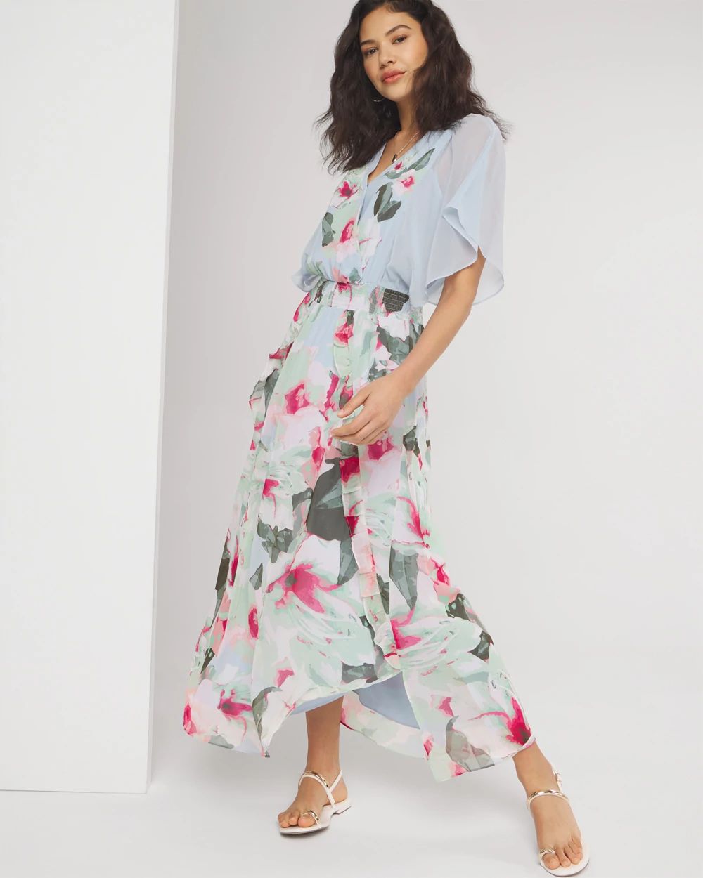 V-Neck Flutter Sleeve Maxi Dress
