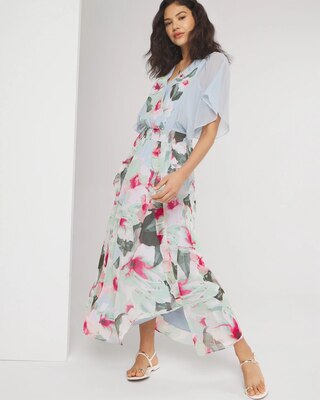 V-Neck Flutter Sleeve Maxi Dress