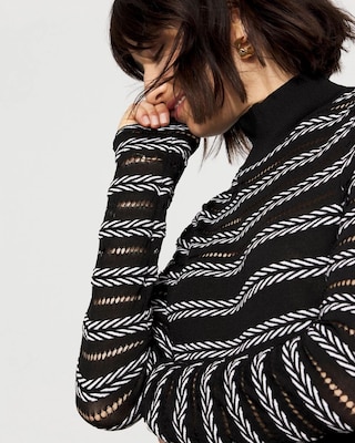Black + White Rib Knit Mock Neck Sweater click to view larger image.