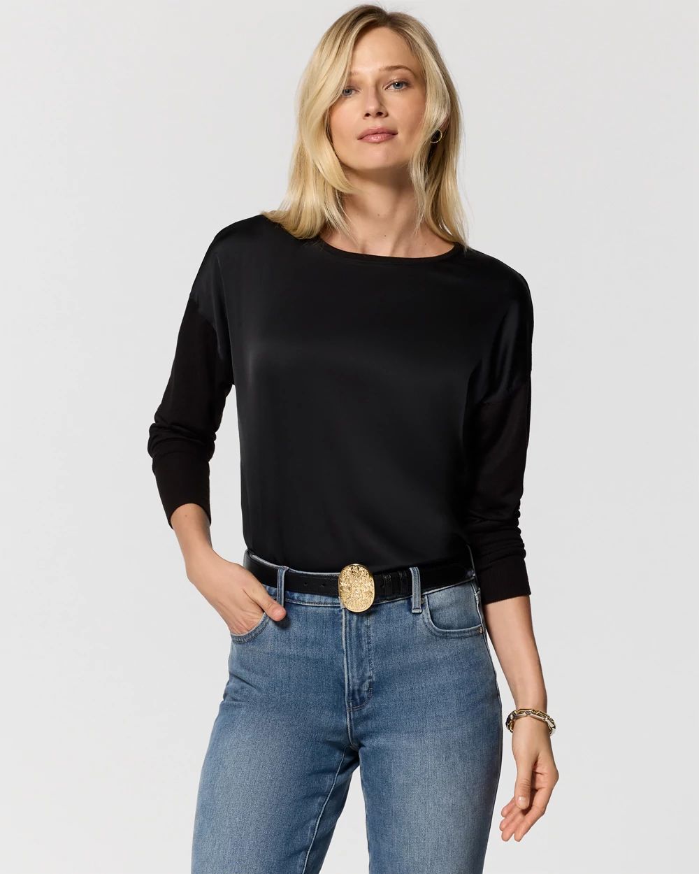 Satin Front Knit Top