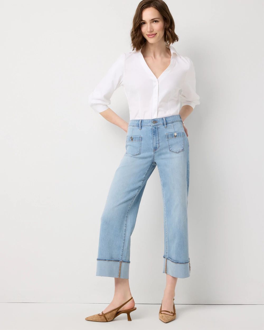 Cuffed High-Rise Wide Leg Crop Jean