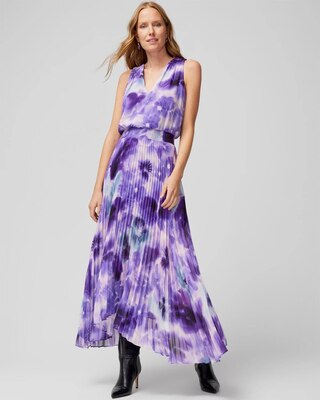 Sleeveless Smocked V-Neck Pleated Midi Dress
