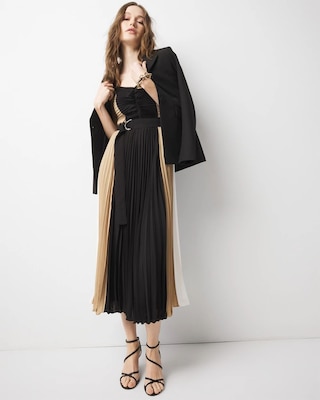 Colorblock Pleated Midi Dress click to view larger image.