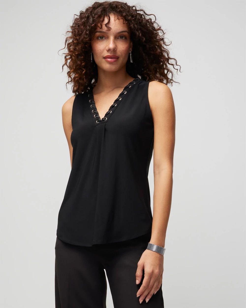 Matte Jersey Lace Notch Neck Tank