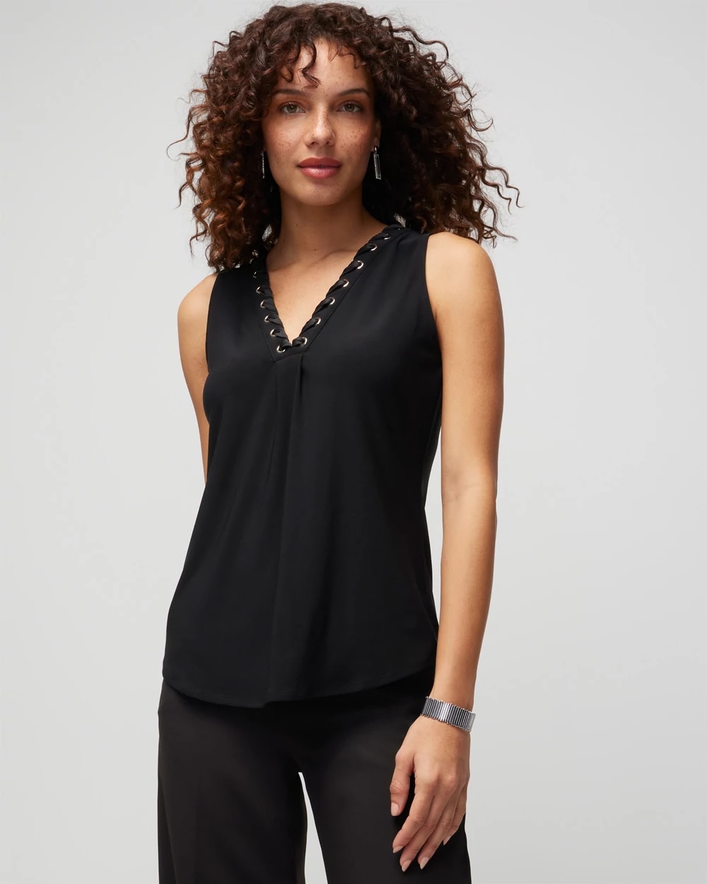 Matte Jersey Lace Notch Neck Tank