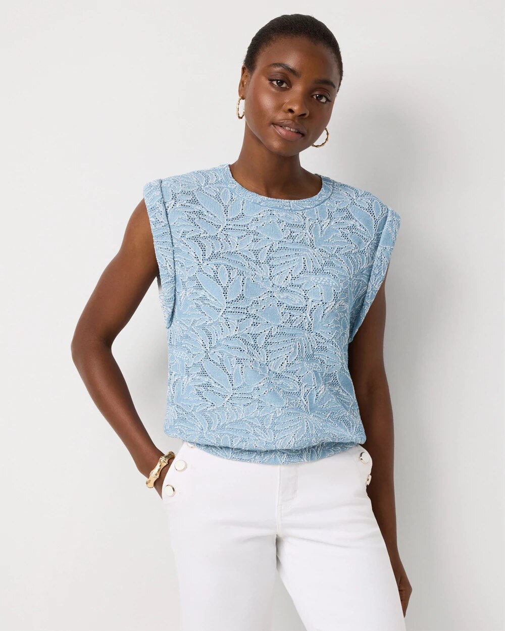 Floral Stitch Sleeveless Pullover - image 1