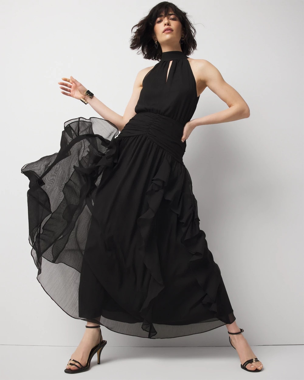 Petite Ruffle Halter Maxi Dress